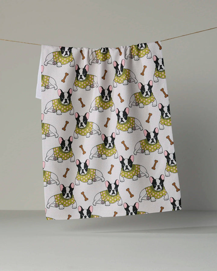Frenchie Fun Tea Towel - Lime by Geometry