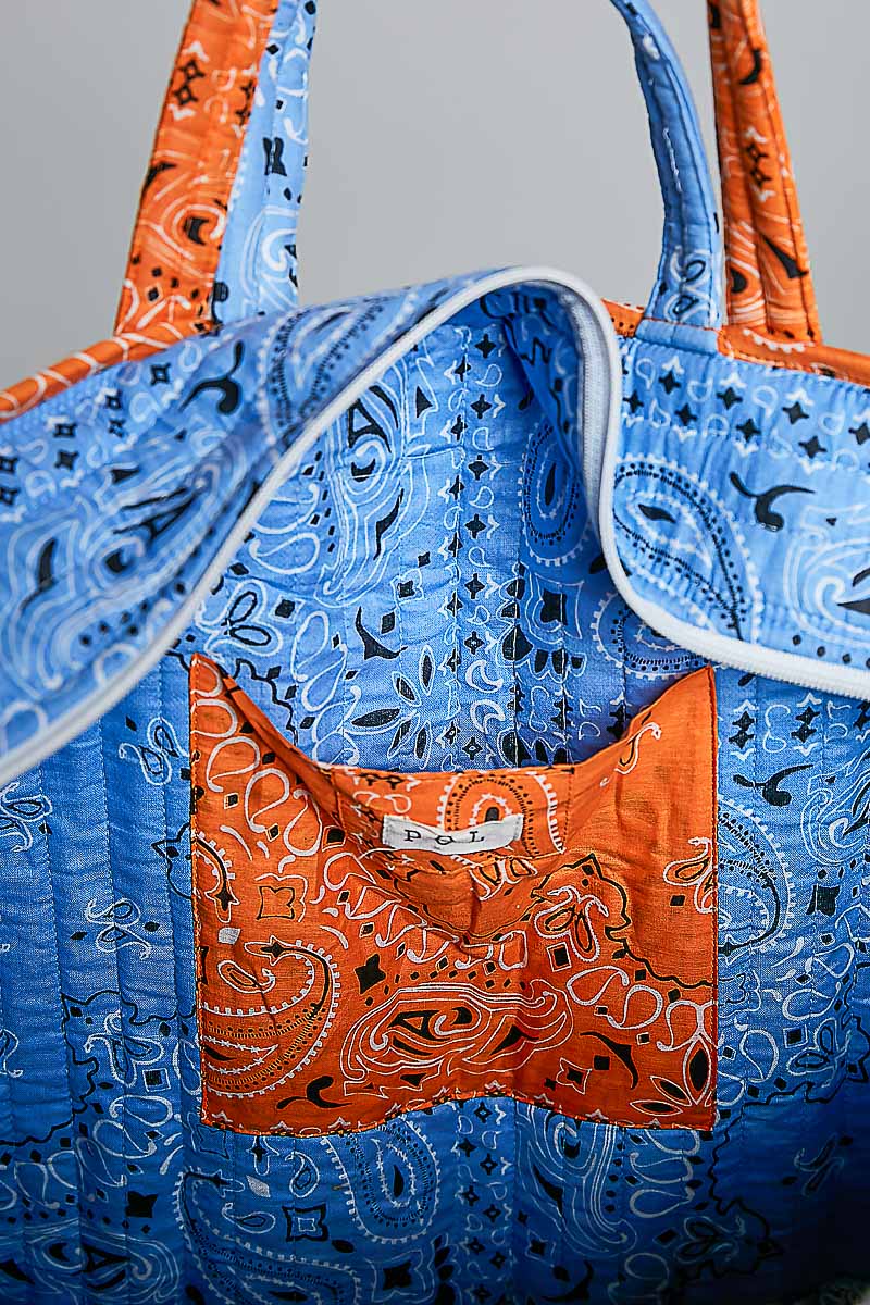 'Aloha' Embroidered Quilted Tote Bag - Blue by POL