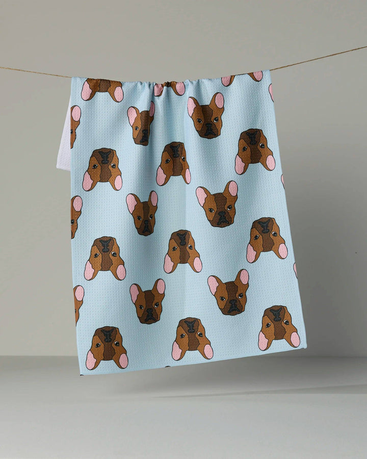Frenchie Faces Tea Towel - Sky by Geometry