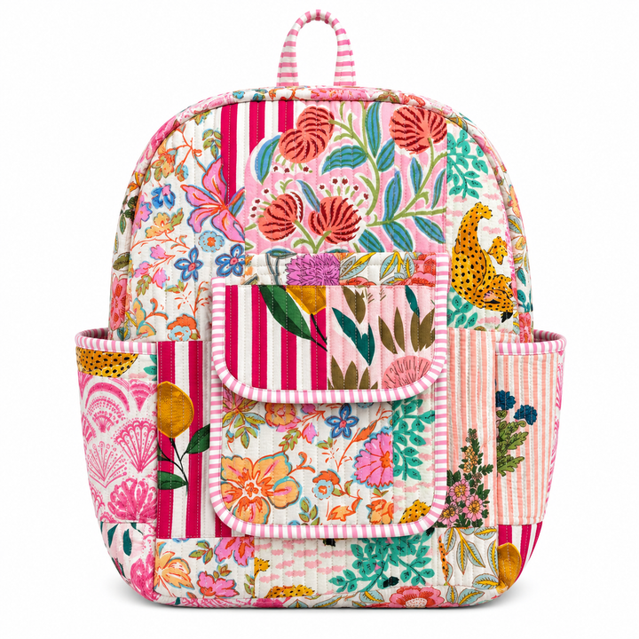 Pink Patchwork Quilted Backpack