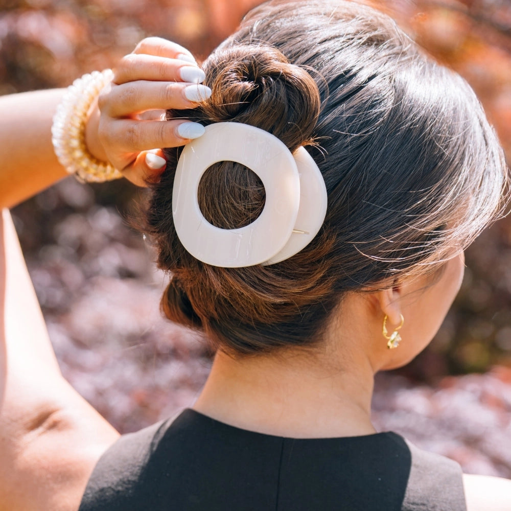 Large Teleties Flat Open Circle Clip - Almond Beige (Ships Next Week)