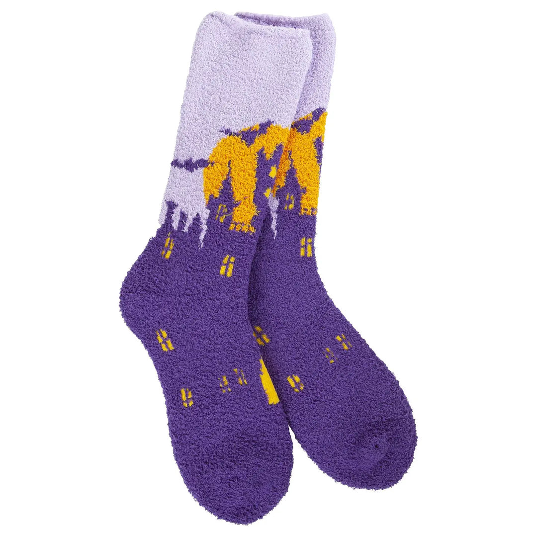 Purple Haunted House Halloween Cozy Crew Socks by World's Softest Socks