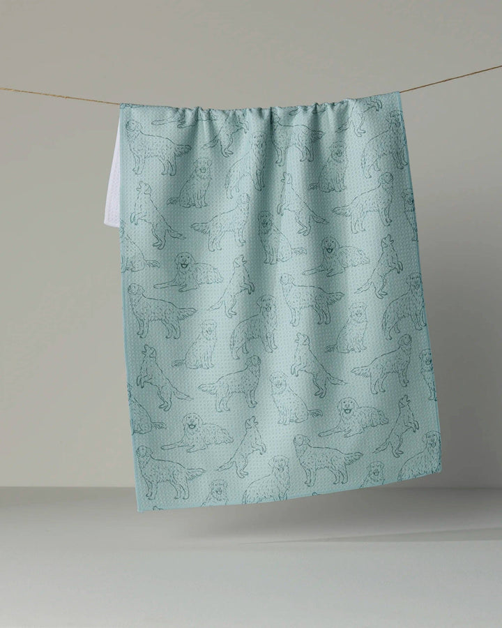 Golden Pups Tea Towel - Rain by Geometry