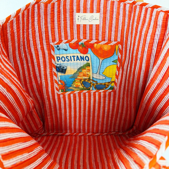 Large Reversible Quilted Tote Bag - Blue Italian Getaway by Folklore Couture