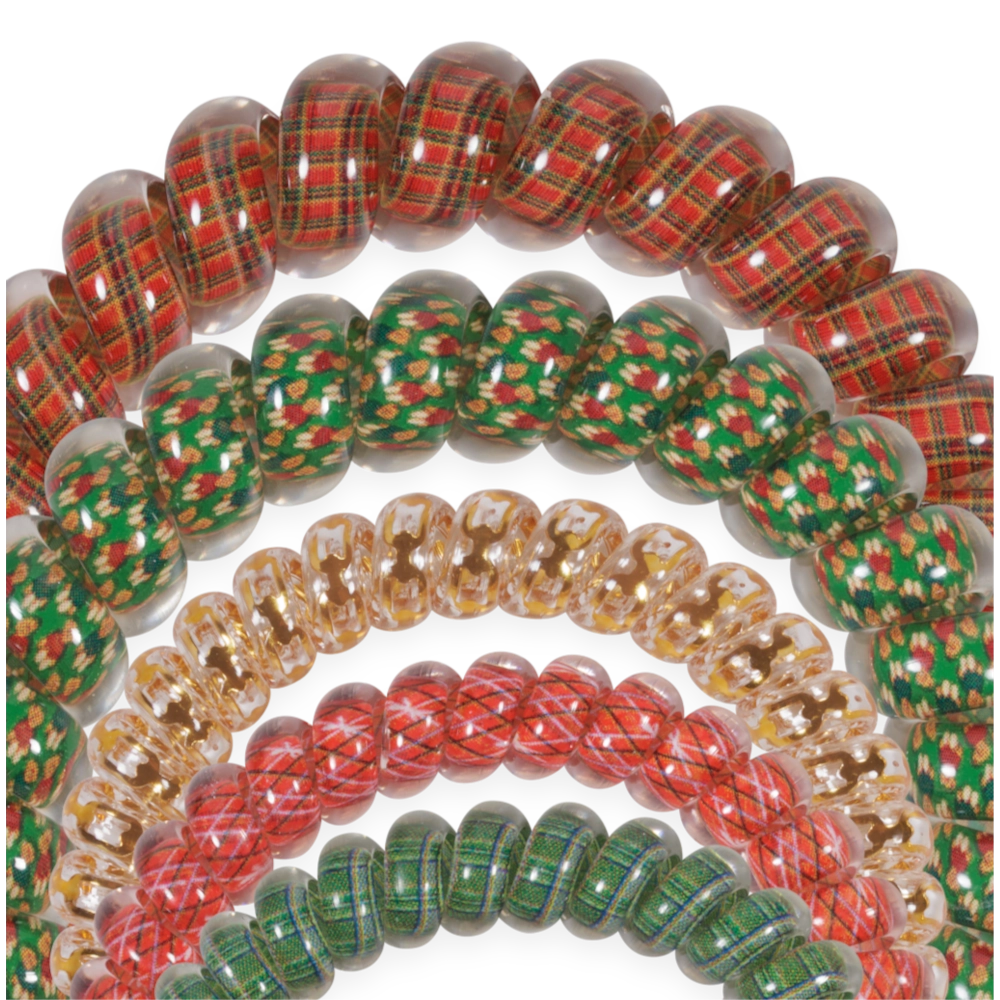 Teleties Hair Tie - Large and Small Band Pack of 5 - Beary Christmas