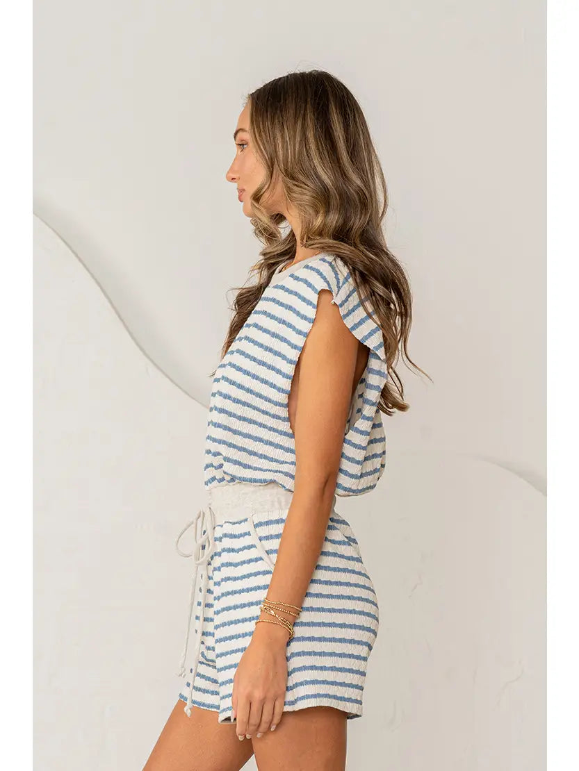 Relaxed Fit Sleeveless Stripe Romper by Sew In Love