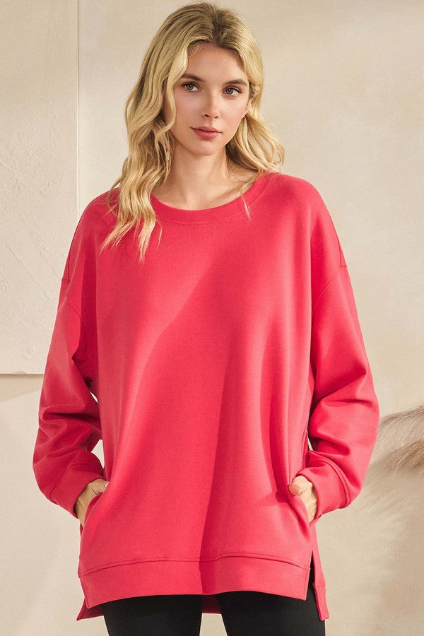 Long Sleeve Top With Side Pockets - Winter Berry by Yelete
