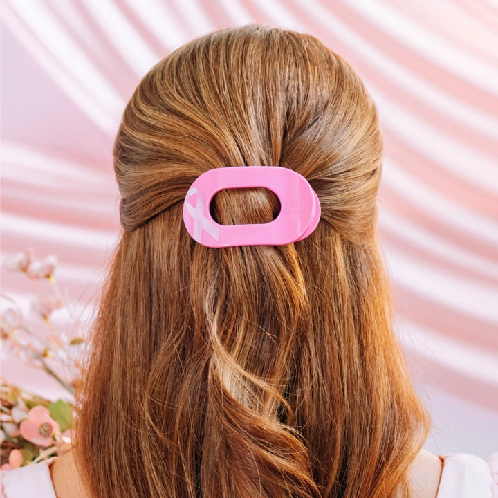 Small Teleties Flat Oval Clip - Breast Cancer Awareness (Ships Next Week)