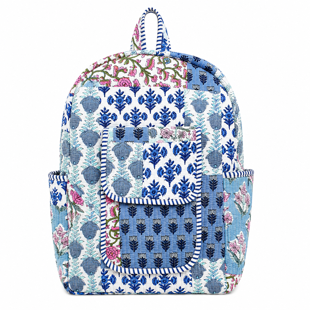 Blue Patchwork Quilted Backpack