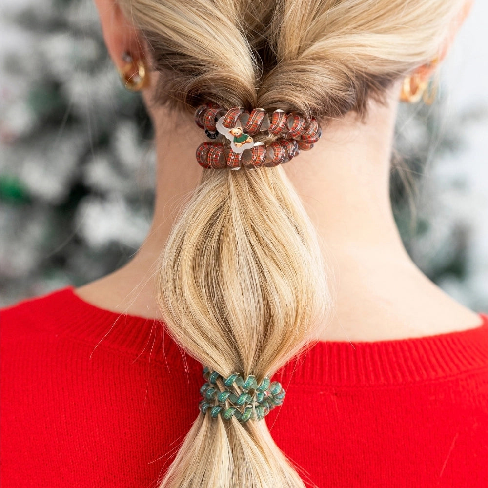 Teleties Hair Tie - Large and Small Band Pack of 5 - Beary Christmas