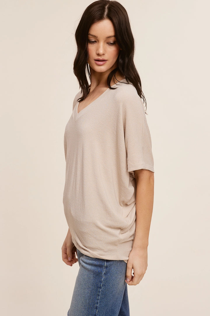 The Margot Crepe Hacci Dolman Top - Taupe by Charlotte Avery