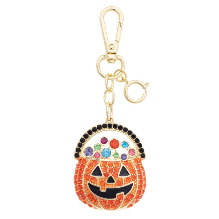 JUNE PREORDER: Bejeweled Jack-O'-Lantern Bag Charm in Orange & Black by Canvas (Ships in September)