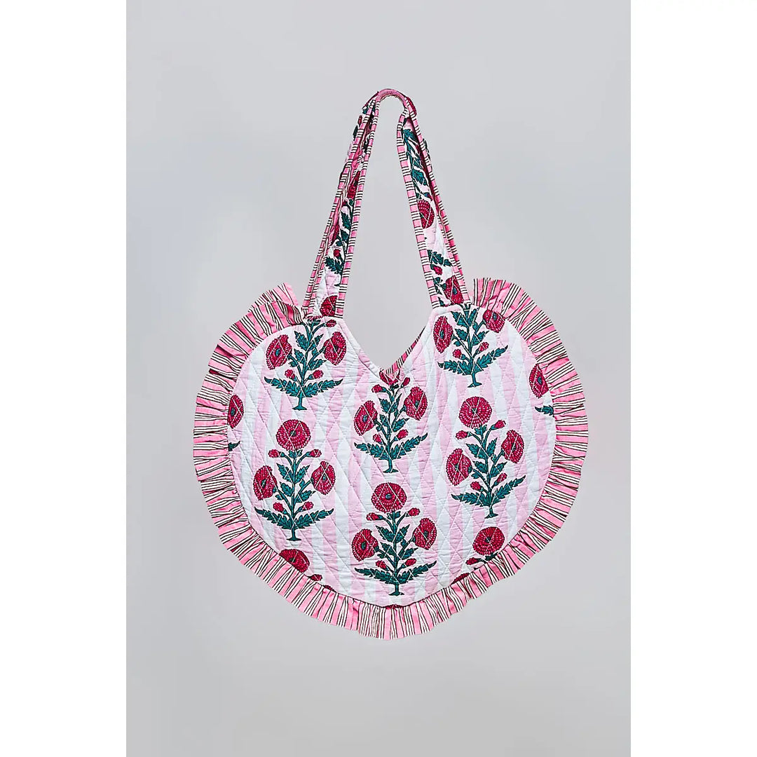 Heart Ruffle Edge Quilted Tote Bag - Ivory Multi by POL