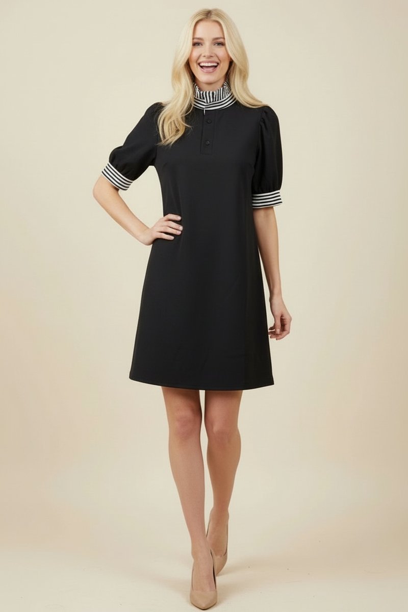 Contrast Stripe Vintage Dress - Black by HeimishUSA