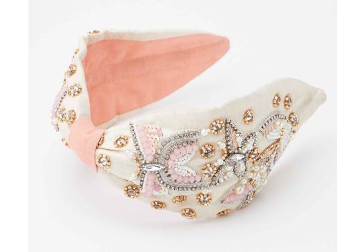 Pink Floral & Butterfly Embroidered Rhinestone Headband