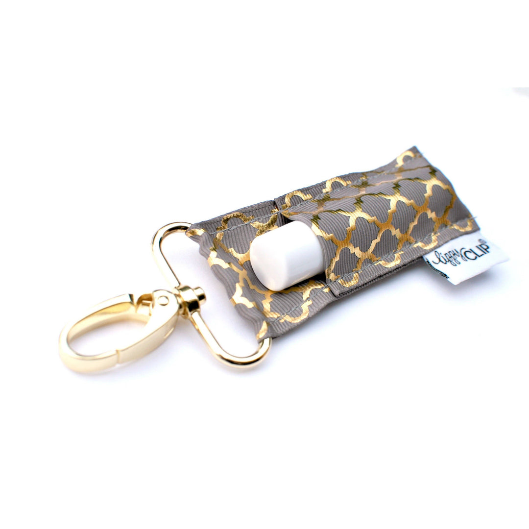 Gold Quatrefoil on Charcoal LippyClip® Lip Balm Holder (PREORDER: Ships in 2-3 Weeks)