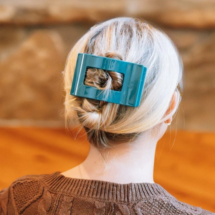Large Teleties Flat Rectangle Clip - Teal With It