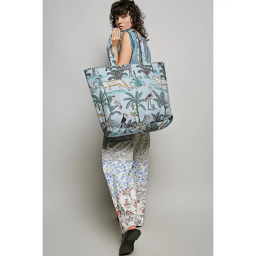 Quilted Woven Jumbo Tote Bag - Ash Grey by POL