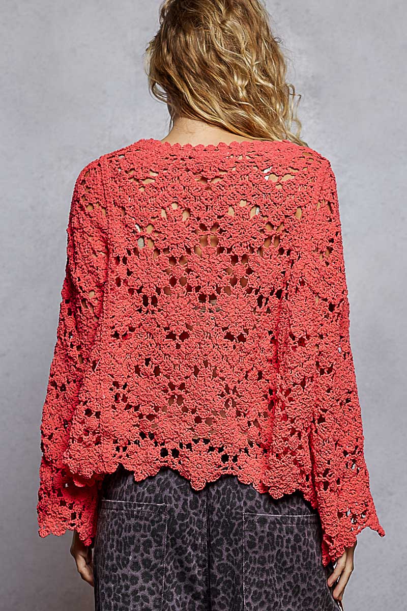 Loose Chenille Sweater Crochet Top - Apple Red by POL