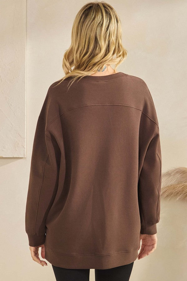 Long Sleeve Top With Side Pockets - Coffee by Yelete