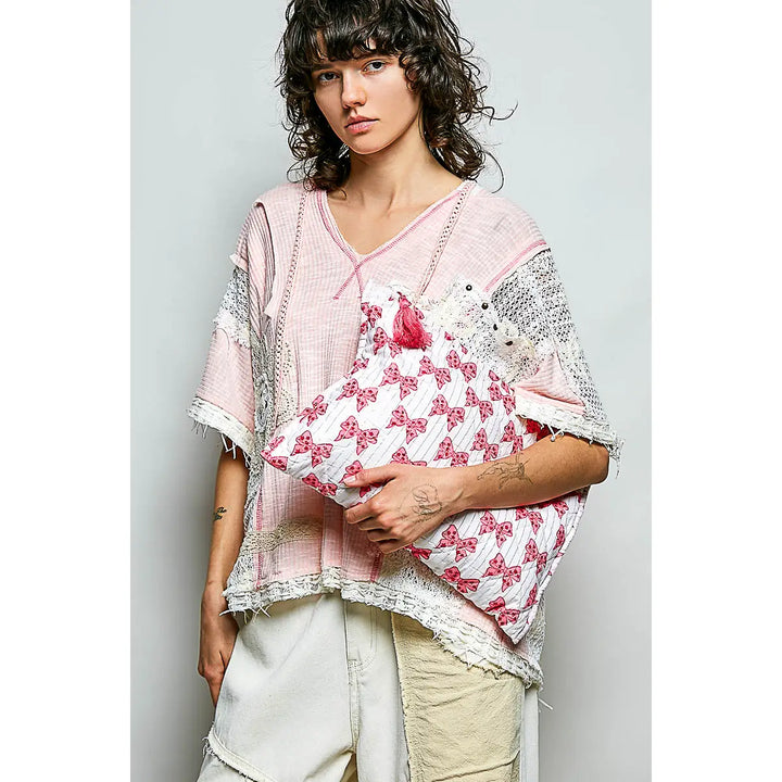 Diamond Quilted Tassel Pouch - Pink Bows by POL