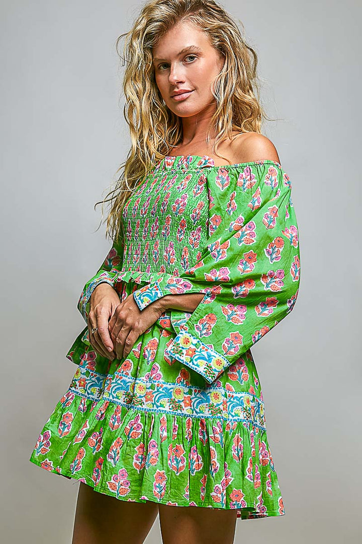 APRIL ARRAY: Floral Smocked Square Neck Long Sleeve Dress by POL (Ships Late June)