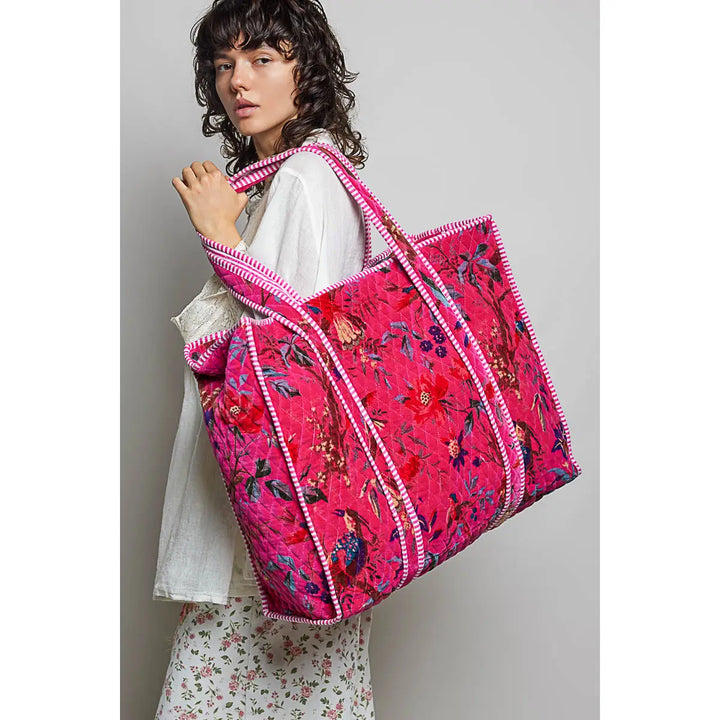Botanical Velvet Quilted Tote Bag - Fuchsia by POL