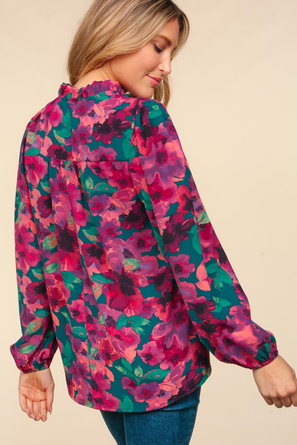 Watercolor Floral Bubble Sleeve Top