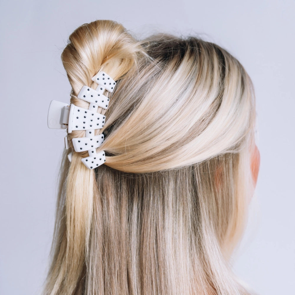 Medium Teleties Claw Clip - White Polka Dot Party (Ships Next Week)