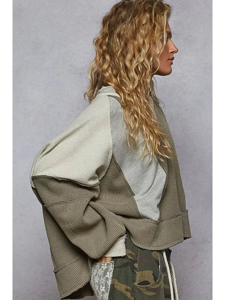 Multi Textured French Terry Thermal Long Sleeve - Grey Multi by POL