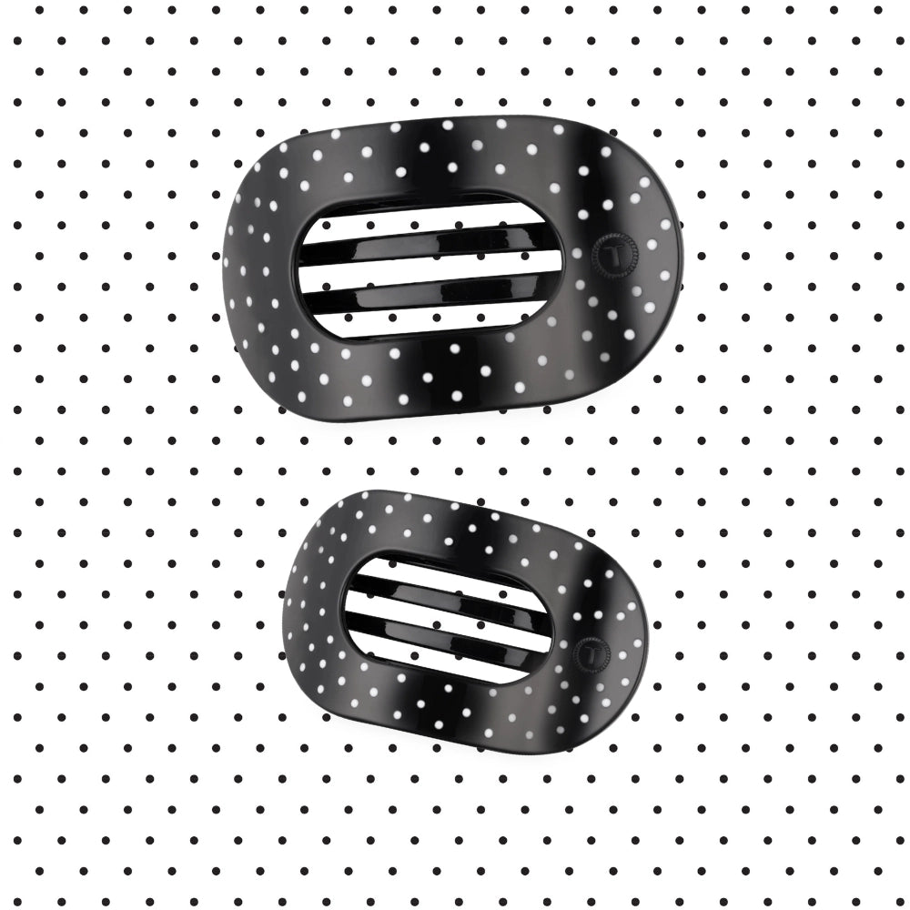 Medium Teleties Flat Oval Clip - Black Polka Dot Party (Ships Next Week)