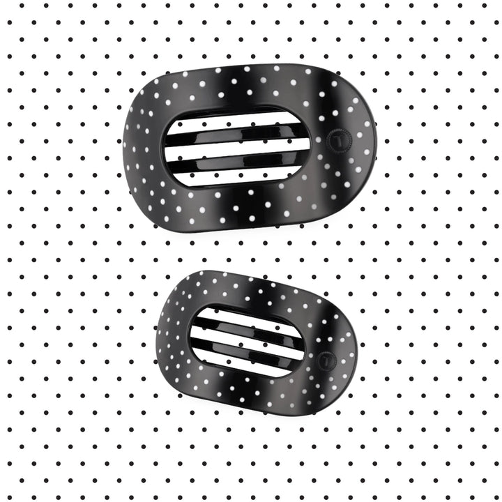 Medium Teleties Flat Oval Clip - Black Polka Dot Party (Ships Next Week)