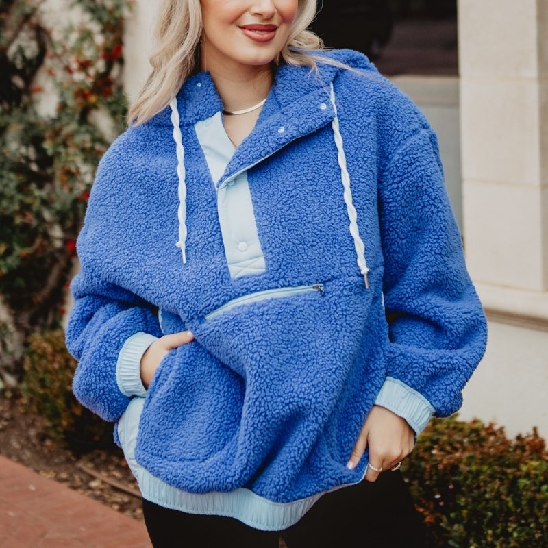 Blue Two-Toned Sherpa Fleece Pullover by Katydid