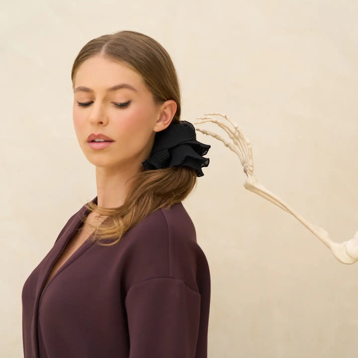 Halloween Black Pleated Scrunchie