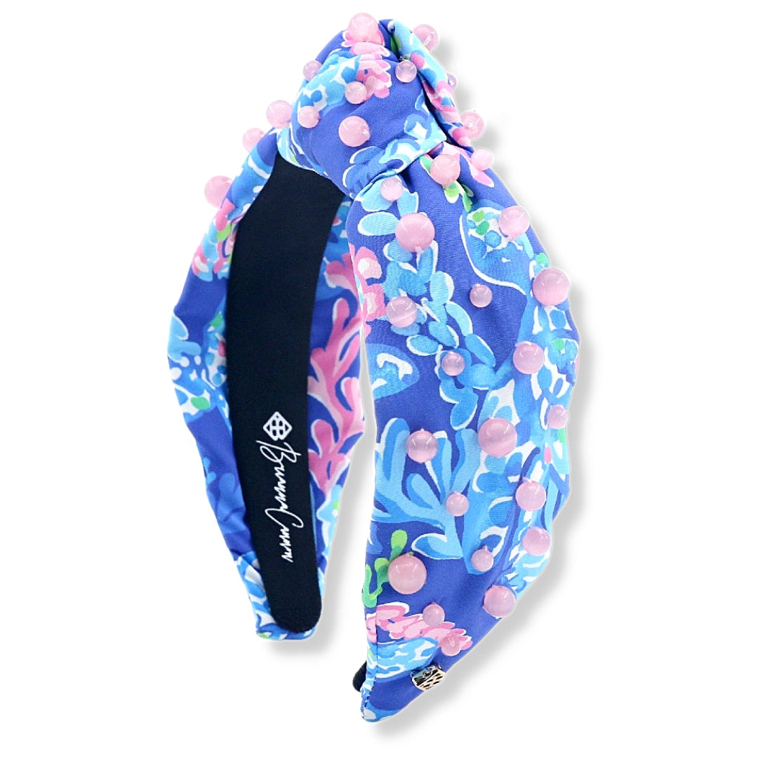 Blue & Pink Under the Sea Printed Headband with Pink Beads by Brianna Cannon