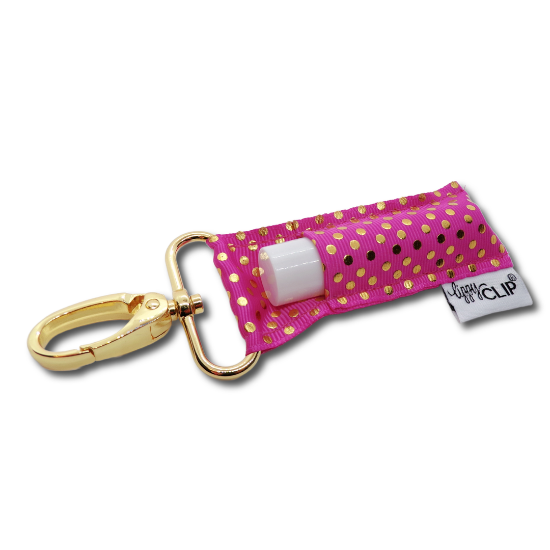 Gold Dots on Magenta LippyClip® Lip Balm Holder (PREORDER: Ships in 2-3 Weeks)