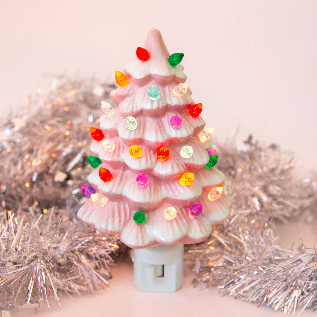Vintage Christmas Tree Night Light - Pink