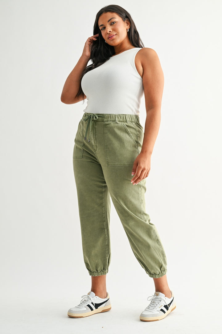Olive High Rise Cropped Joggers By Mica Denim