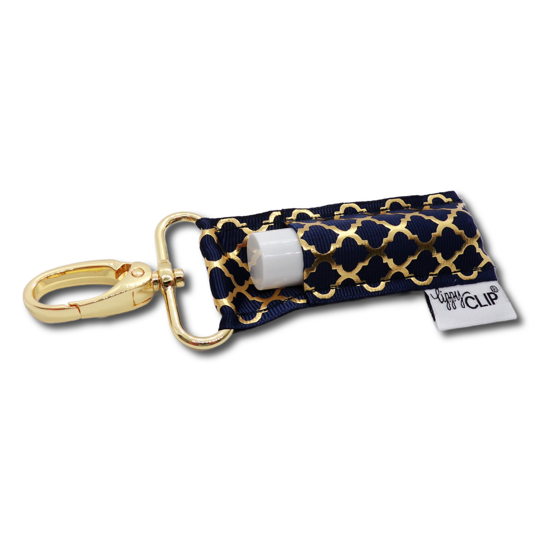 Gold Quatrefoil on Navy LippyClip® Lip Balm Holder (PREORDER: Ships in 2-3 Weeks)