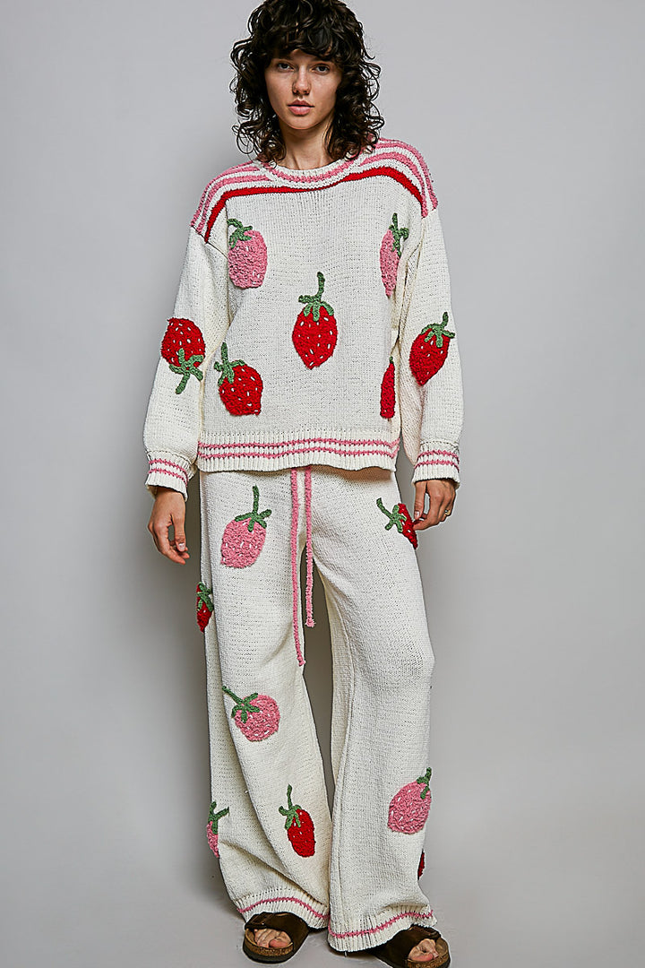 Strawberry Stripe Wide-Leg Pants by POL
