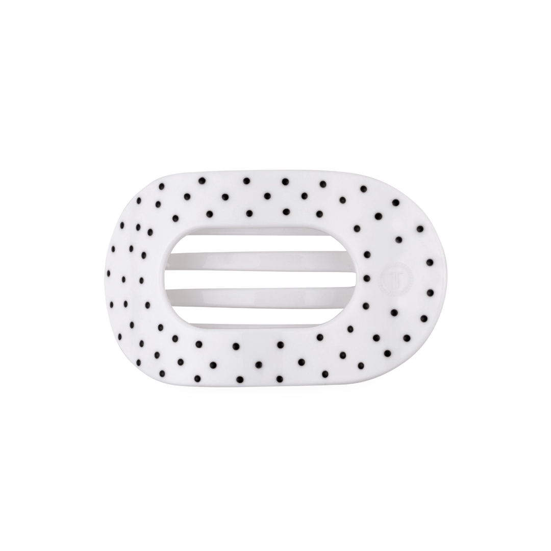 Medium Teleties Flat Oval Clip - White Polka Dot Party (Ships Next Week)
