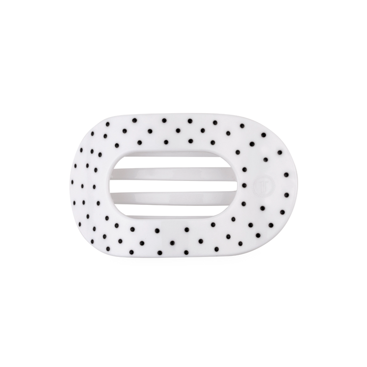 Medium Teleties Flat Oval Clip - White Polka Dot Party (Ships Next Week)