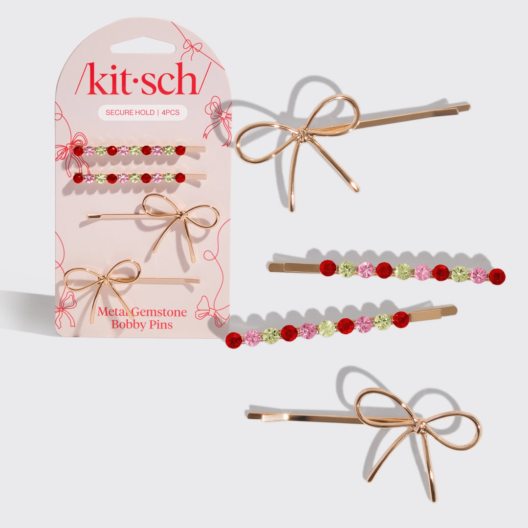 Holiday Gemstone and Bow Bobby Pins Set