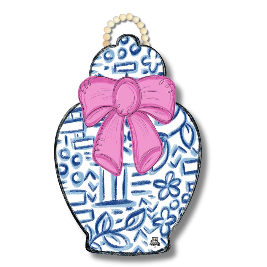 Pink Bow Chinoiserie Jar DK Door Hanger