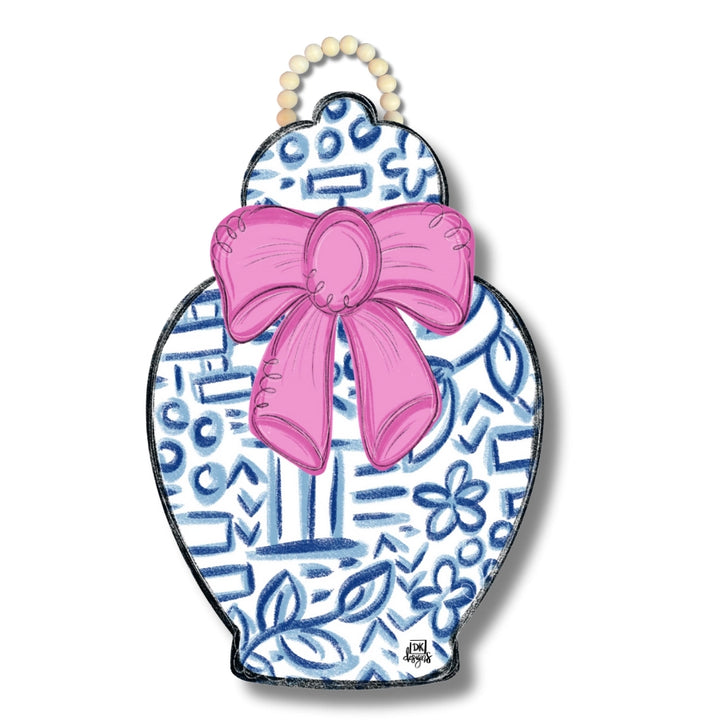Pink Bow Chinoiserie Jar DK Door Hanger