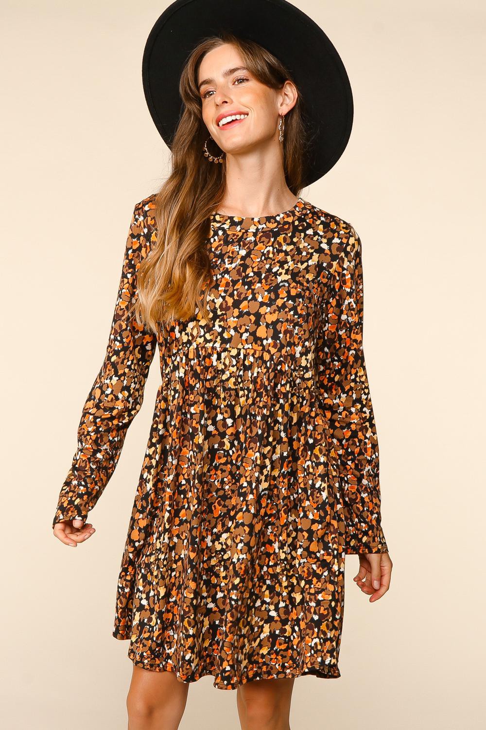 Ayda Leopard Long Sleeve Babydoll Dress