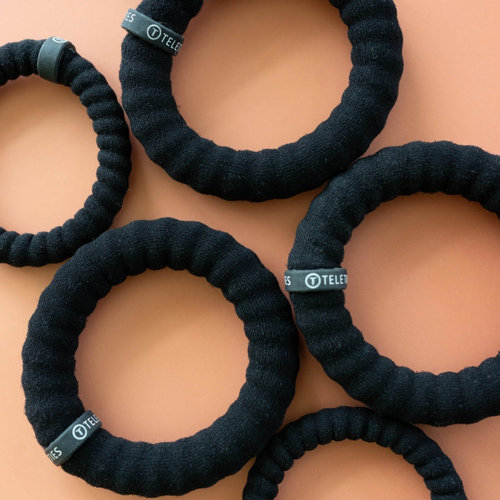 Teleties Nylon Hair Ties - Large Band Pack of 3 - Jet Black