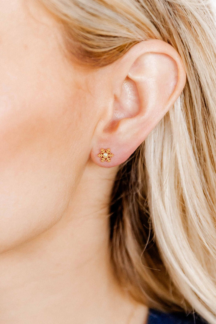 Screwback Stud Earrings - Snowflake Gold By Linny & Co