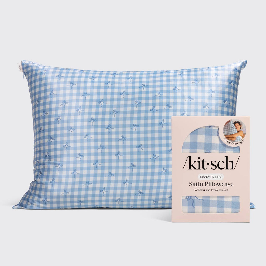 Satin Pillowcase - Gingham Blue