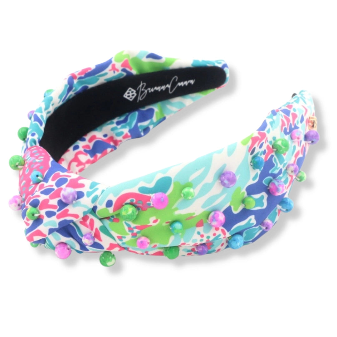 Bright Watercolor Headband with Multicolor Beads by Brianna Cannon